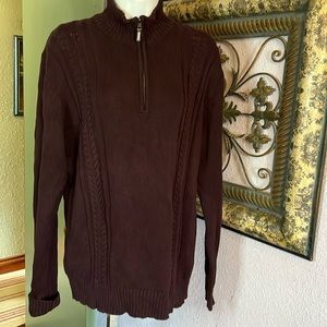 Calvin Klein Fisherman Sweater - must have brown 1/4 zip cable knit Sz M